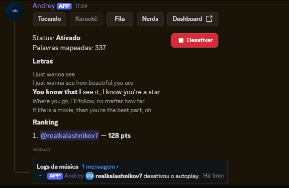 Preview da mensagem interativa no Discord